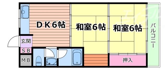 昭和マンション(2DK/2階)の間取り写真