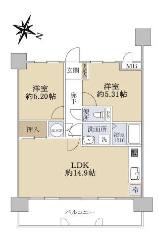 エバーライフ東平尾公園C棟(2LDK/8階)の間取り写真