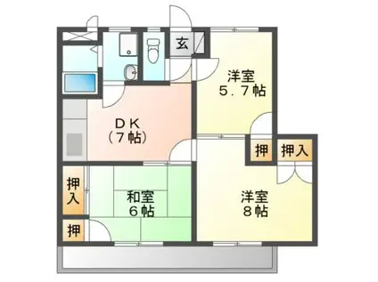 ハイツサンシャイン(3DK/3階)の間取り写真
