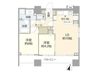 クラッシィスイート赤坂(2LDK/12階)の間取り写真