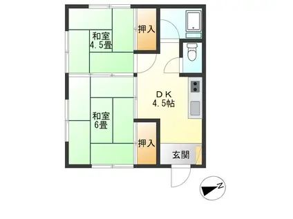 ハイツシライト(2K/2階)の間取り写真