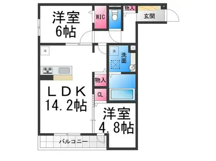 パサログランデ上野芝(2LDK/2階)の間取り写真