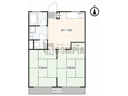 ベルポートINABA(2DK/2階)の間取り写真
