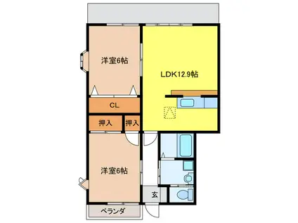 ハイステージ大野B(2LDK/1階)の間取り写真