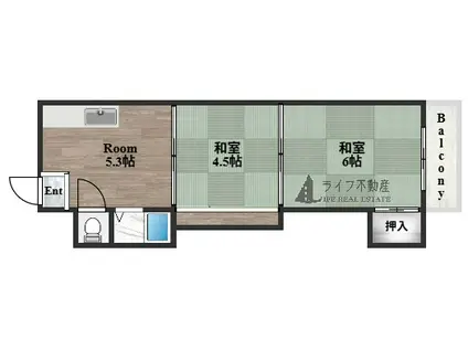 ハイネスト八戸ノ里(2K/3階)の間取り写真