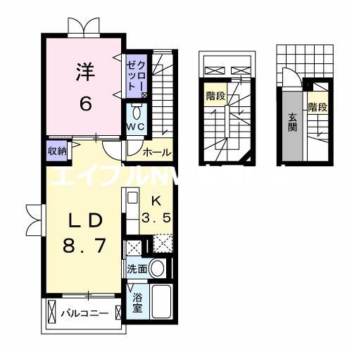 リバーサイド2(1LDK/3階)の間取り写真