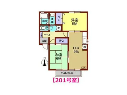 セジュールアンソレイユ(2DK/2階)の間取り写真