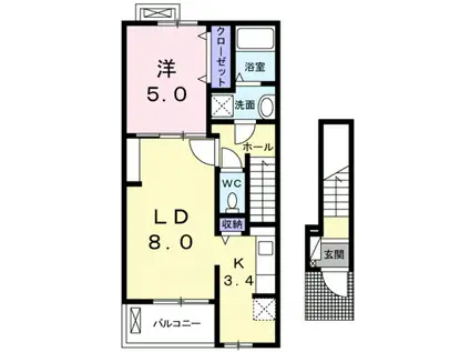 ウエストサイド(1LDK/2階)の間取り写真