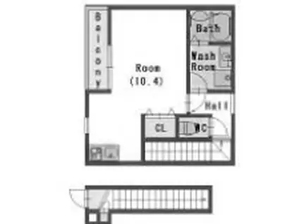 ジーメゾン塩屋(1K/2階)の間取り写真