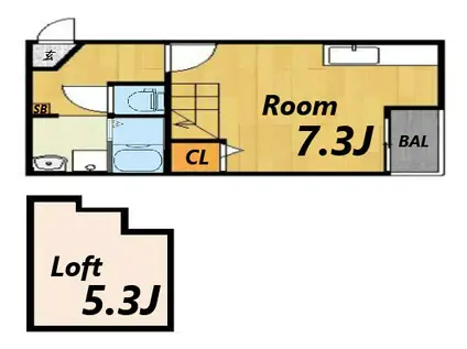 ポラリス武庫川東II(ワンルーム/2階)の間取り写真