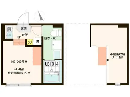 ハーモニーテラス竹の塚V(ワンルーム/1階)の間取り写真