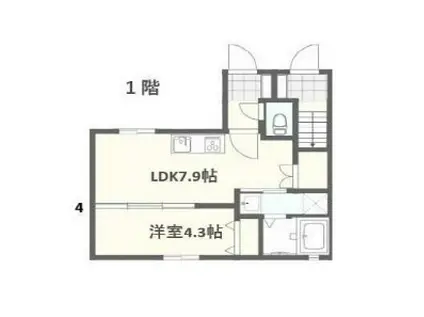 ウーデン馬絹(1LDK/1階)の間取り写真