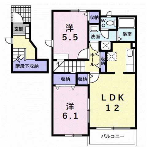 シエブロン I(2LDK/2階)の間取り写真