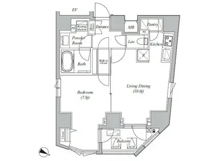 CASA SPLENDIDO LA PLUS 元赤坂(1LDK/11階)の間取り写真