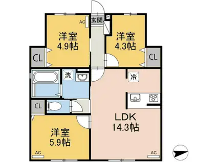 HERCULE(3LDK/1階)の間取り写真
