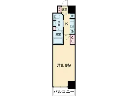 エステムコート神戸ハーバーランド前IVベイライト(1K/3階)の間取り写真