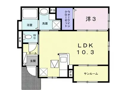 ホームタウン新田II(1LDK/1階)の間取り写真