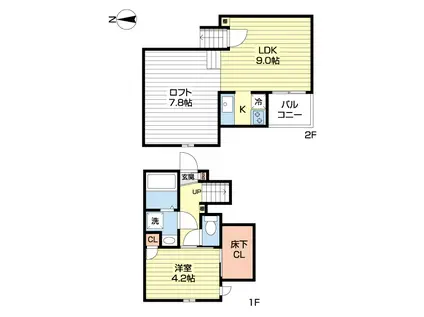 ADC南高江(1LDK/2階)の間取り写真