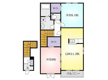 レジェンド・ヒルD(2LDK/2階)の間取り写真