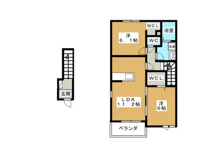 アベイユ社護寺II(2LDK/2階)の間取り写真