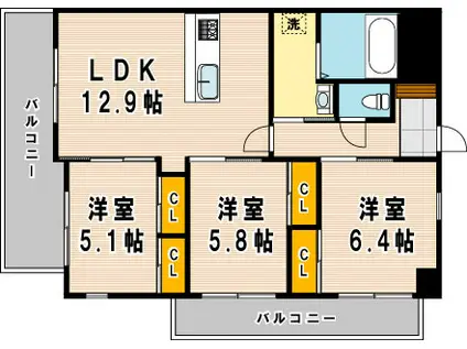到津ヒルズ(3LDK/5階)の間取り写真