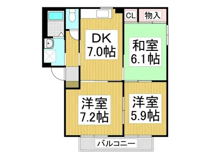 バリュージュ田中 B棟(3DK/2階)の間取り写真