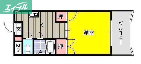 シャトレハイツ大元(1K/3階)の間取り写真