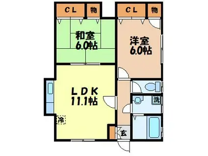サウスタウン雄飛(2LDK/2階)の間取り写真