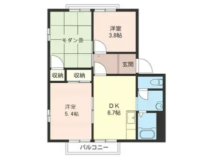 ハイツチェリーブラッサムA(3DK/2階)の間取り写真