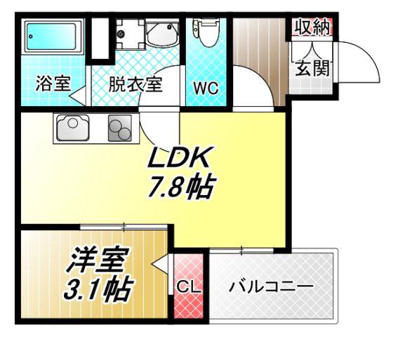FSTYLE八尾北久宝寺(1DK/1階)の間取り写真