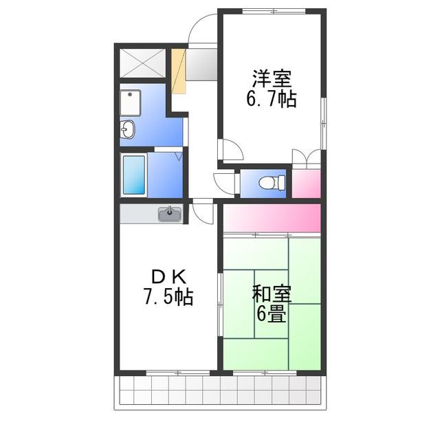 エレガンス初芝(2DK/1階)の間取り写真