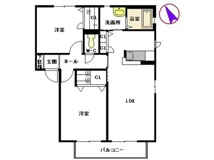 スリーゼC棟(2LDK/2階)の間取り写真