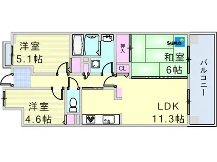 ウエストコート8番街2番館(3DK/7階)の間取り写真