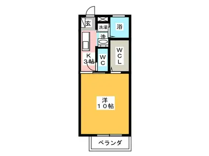ロイヤルコートB(1K/1階)の間取り写真