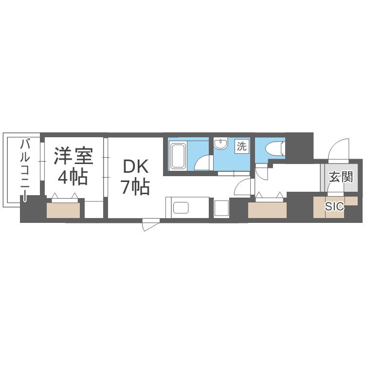 セイワパレス本町東(1DK/8階)の間取り写真