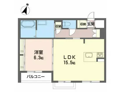 メゾンマスト名須川 B棟(1LDK/3階)の間取り写真