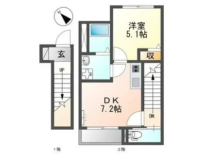 スイートサルタン(1DK/2階)の間取り写真