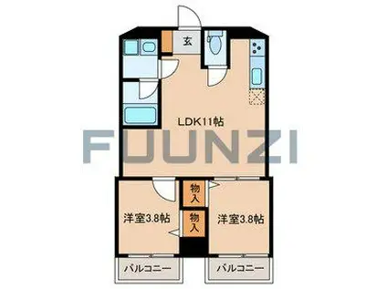 JR総武線 本八幡駅 徒歩11分 3階建 築4年(2LDK/2階)の間取り写真