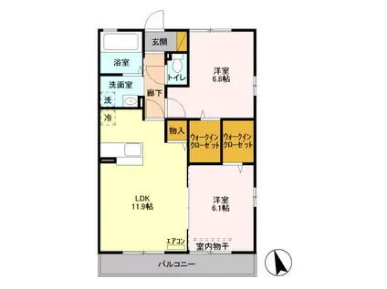 リヴァージュ壱番館(2LDK/2階)の間取り写真