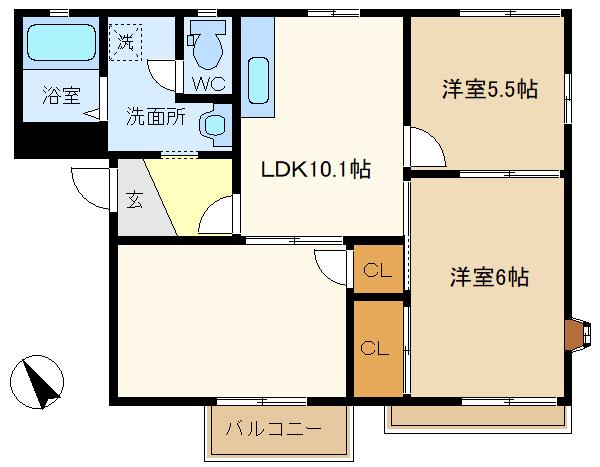 ライフタウニーA街区4号棟(2LDK/2階)の間取り写真