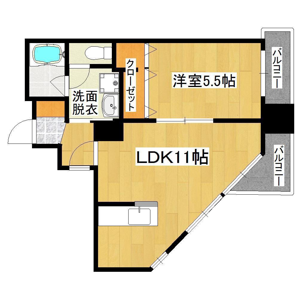 プランタン加治屋町(1LDK/6階)の間取り写真