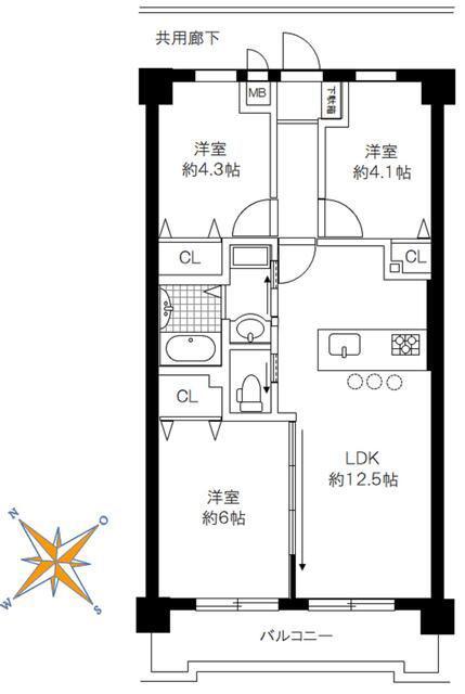 アイリスハイツ古淵(3LDK/5階)の間取り写真
