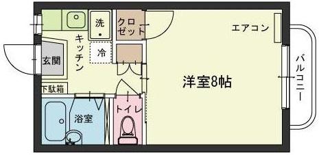 ウラヌスB棟(1K/2階)の間取り写真