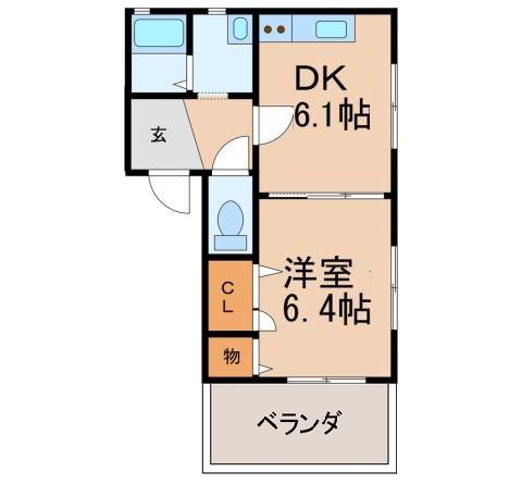 フォーレスノベル(1DK/2階)の間取り写真