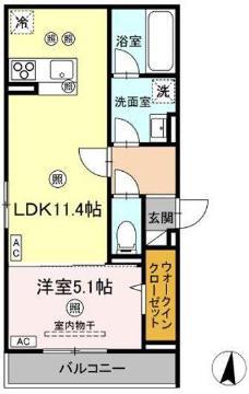 D-RESIDENCE南蔵王町1丁目E(1LDK/3階)の間取り写真