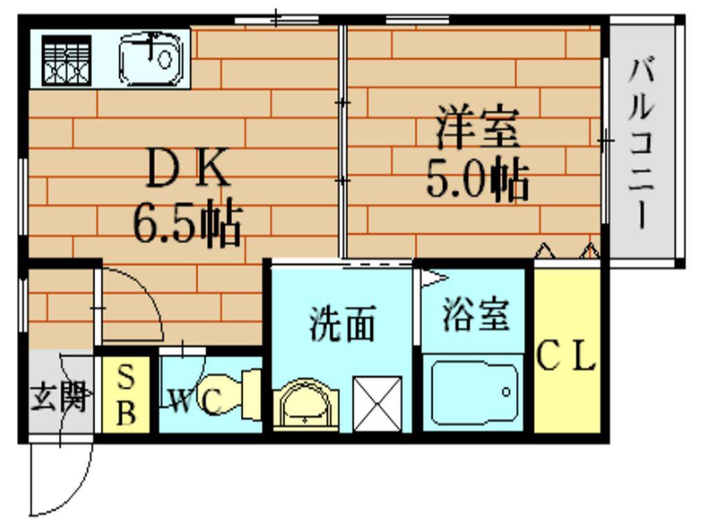 田渕ハイツ(1DK/2階)の間取り写真