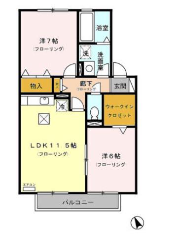 丘壱番館(2LDK/1階)の間取り写真