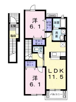 Y.J.Kハイツ(2LDK/2階)の間取り写真