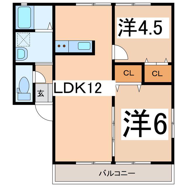 フォンターナB(2LDK/2階)の間取り写真