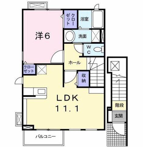 ジュネスB(1LDK/2階)の間取り写真